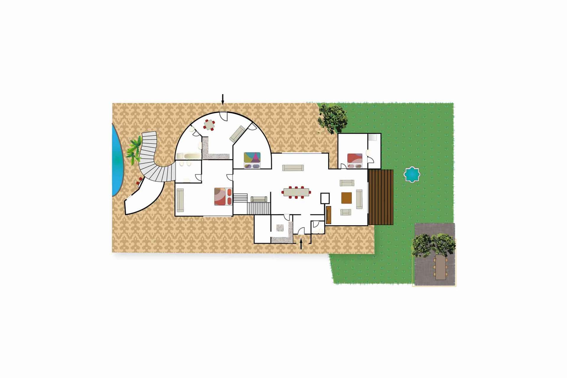 Layout ground floor Villa Andalucía, Chayofa, Tenerife. Not drawn in scale.