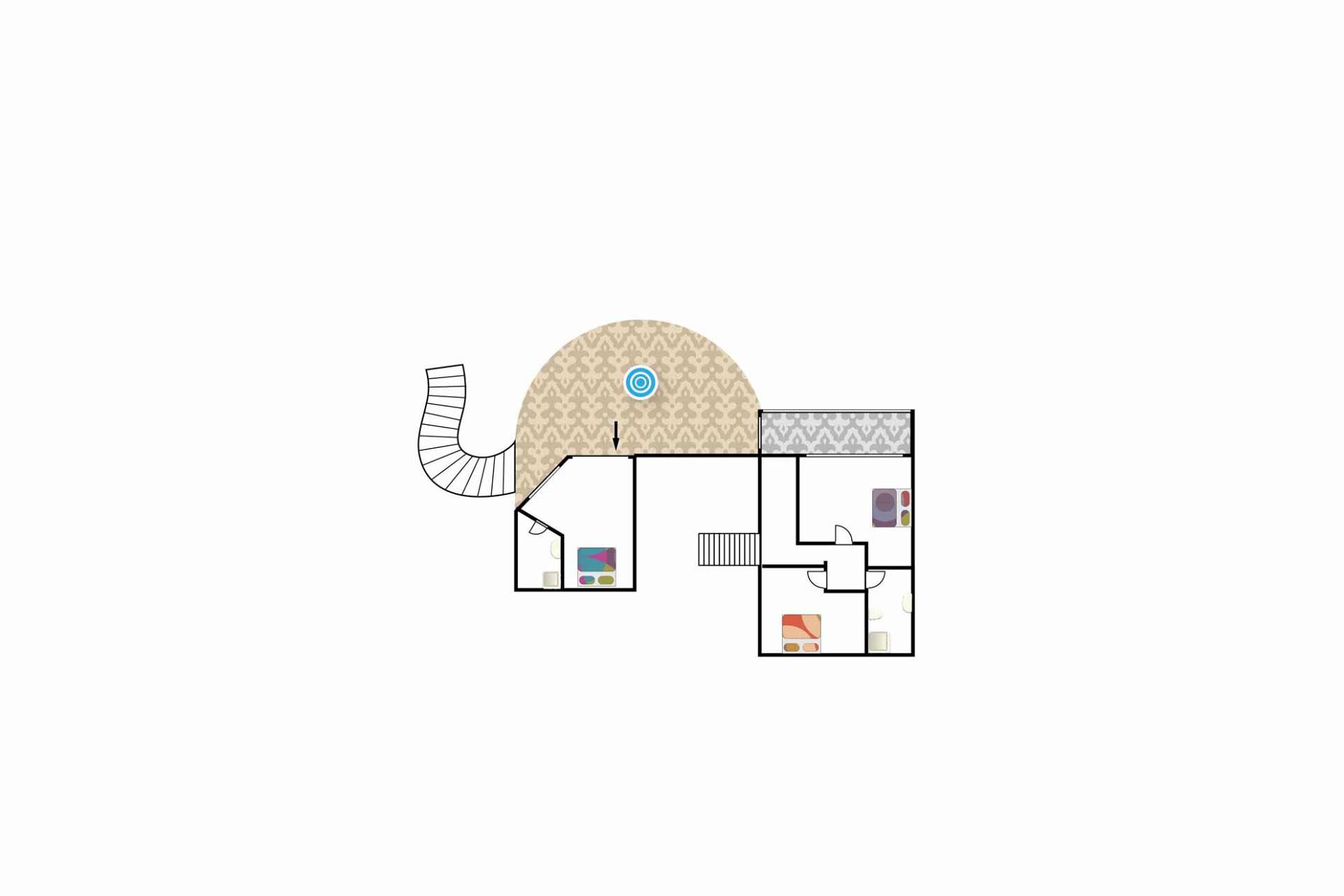 Layout of upper floor of Villa Andalucía, Chayofa, Tenerife. Not drawn in scale.